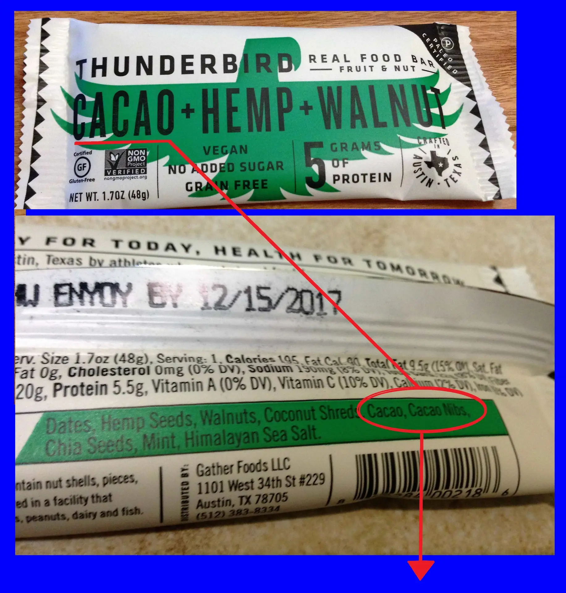 Cacao health food bar