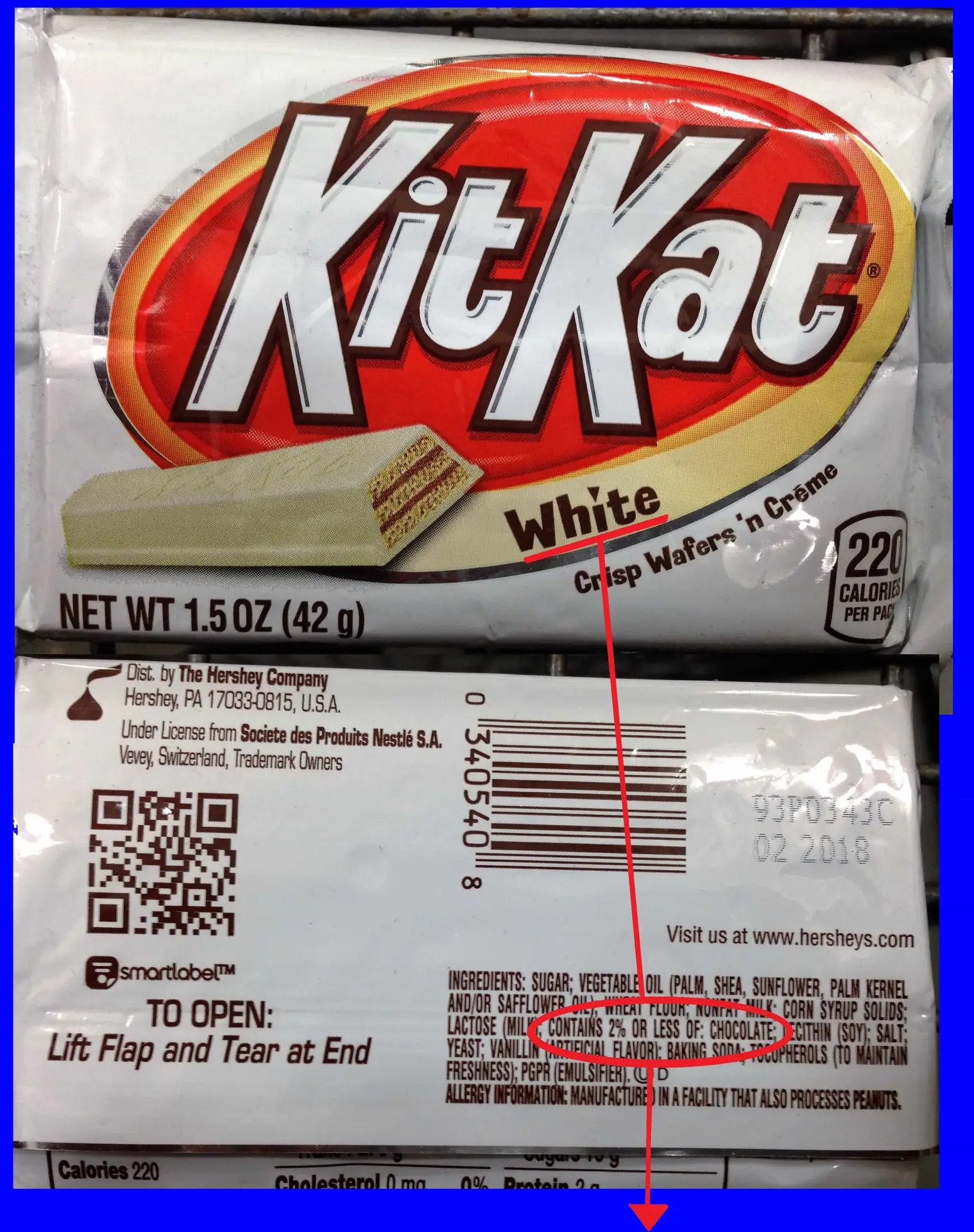 White coated candy not genuine white chocolate