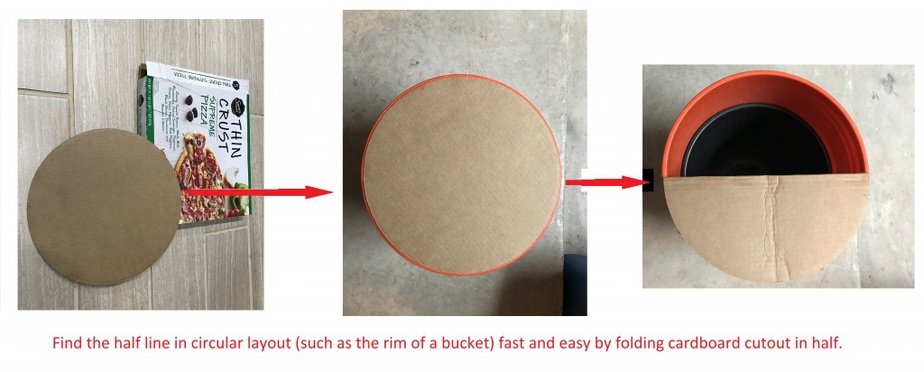 Center line cardboard cutout layout for five gallon bucket DIY projects