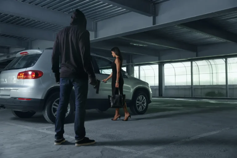 Assault at point of vehicle entry.