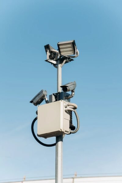 Parking lot lighting and security cameras.